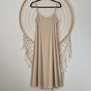 Brandy Melville Ditsy Floral Made in Italy Tan Slip Dress Spaghetti Strap Maxi